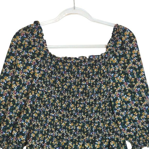 Max Studio Floral Peplum Top Blouse Smocked Blue Pink Yellow Boho Cottagecore L - Picture 9 of 12